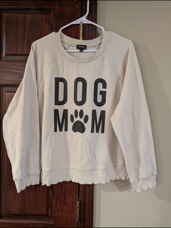 Originality Tops - Dog Mom Graphic Crewneck Sweatshirt - Cream Oversized